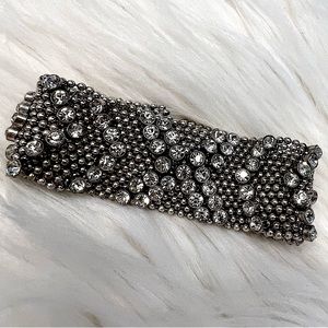 Silver beaded bracelet with rhinestones